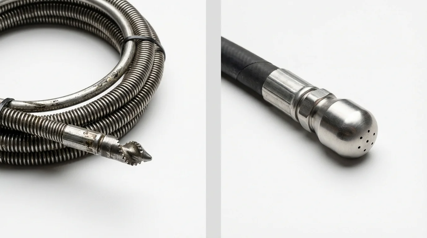 Drain snake cable and hydro jetting nozzle used for drain cleaning in Winnsboro, SC