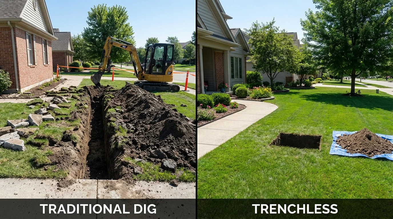 Trenchless sewer repair with minimal yard damage versus traditional excavation in Winnsboro, SC